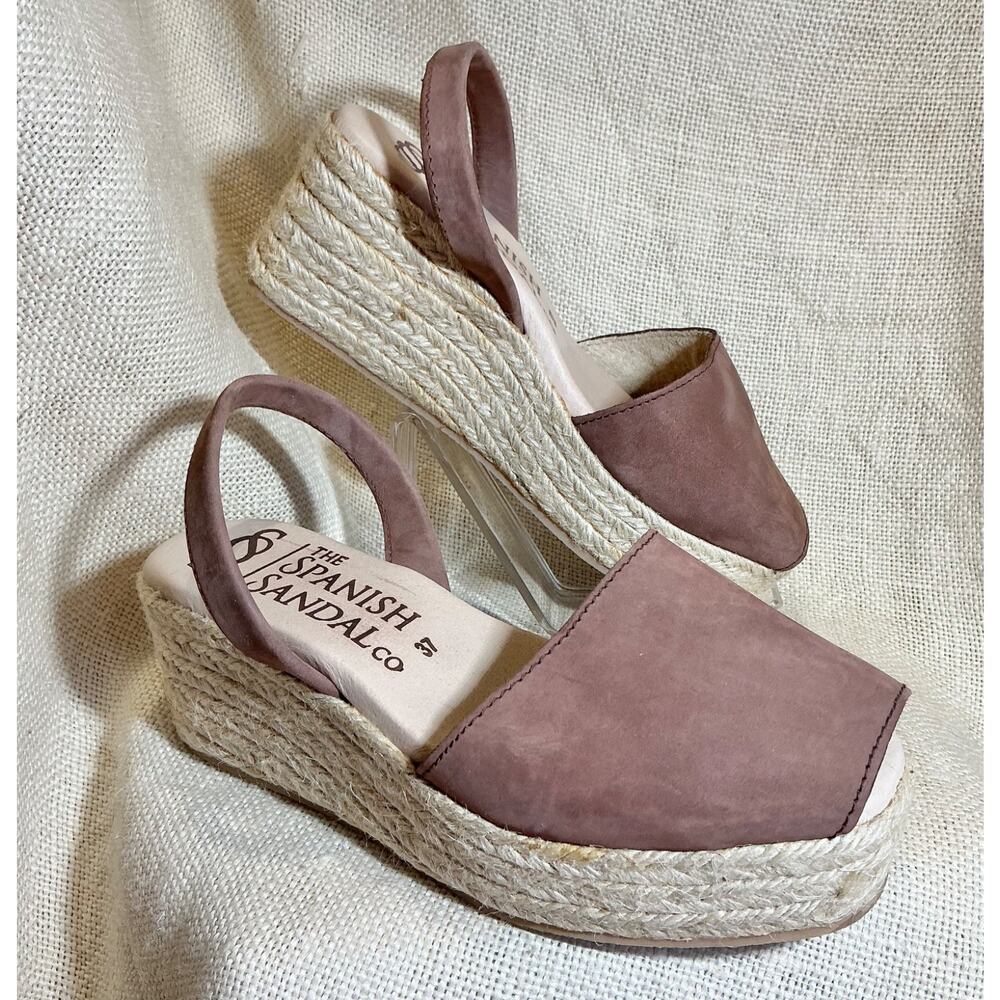 THE SPANISH SANDAL CO. sz 37 7 cocoa brown sling back espadrille wedge sandals